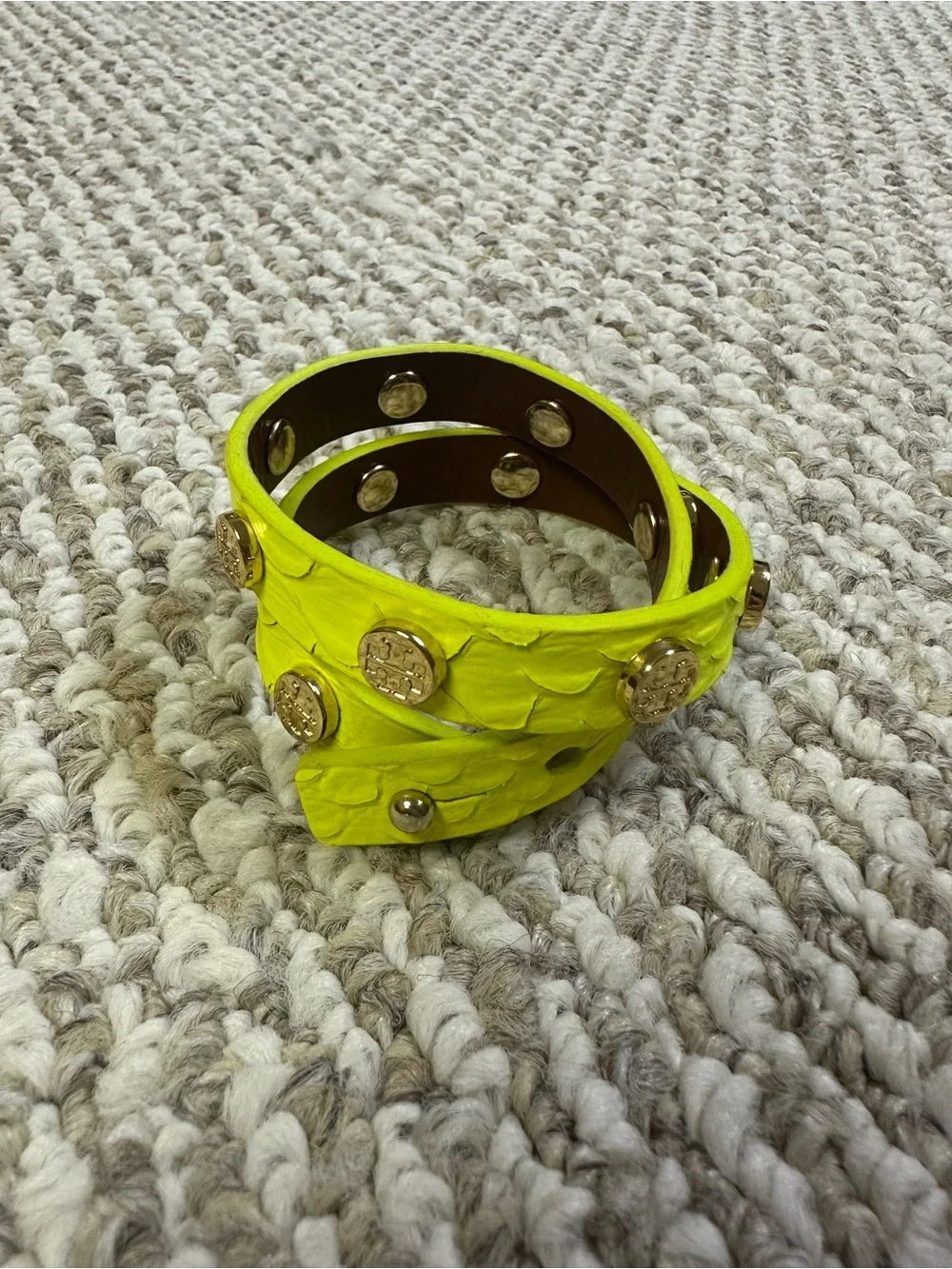 NWOT Tory Burch Snake Skin Double Wrap Bracelet - Neon Yellow